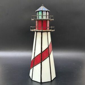Vintage DALE TIFFANY Stained Glass Lighthouse Lamp 10” Table Desk Lamp